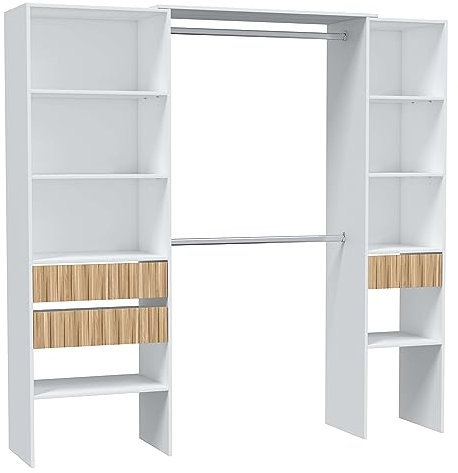 HABITDESIGN Mueble Vestidor Ethna,187x190x40 (AltoxAnchoxFondo - en cm), Vestidor de Dormitorio, Color Blanco Artik y Roble Natur, Estilo Moderno
