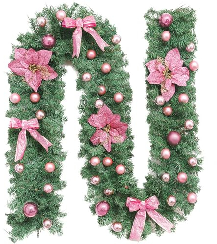 Odot Tannengirlande Weihnachtsdeko, Weihnachtsgirlande Girlande Weihnachten, 270 cm Künstliche Tannengirlande, Weihnachten Rattan, Kamin Treppe Balkon Dekoration Tür Innen Outdoor (270cm,Rosa)