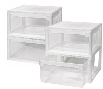 Kreher 4 Schubladenboxen 23 Liter, erweiterbare Ordnungsboxen mit Schublade, Kunststoff, Transparent, 39.6 x 39 x 21 cm