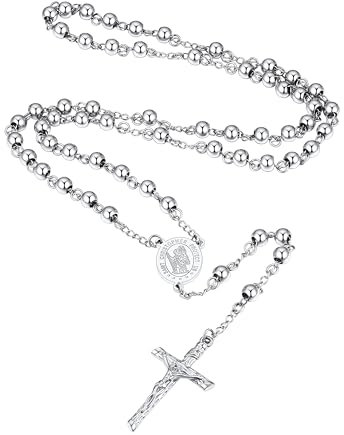 Supcare Silberkette Gebetskette Christlich Edelstahlkette Damen Christophorus Kette Jesus Kreuz Kette Rosenkranz Katholische Halskette Rosary Religiöse Kruzifix Anhänger Necklace Schmuck für Mutter