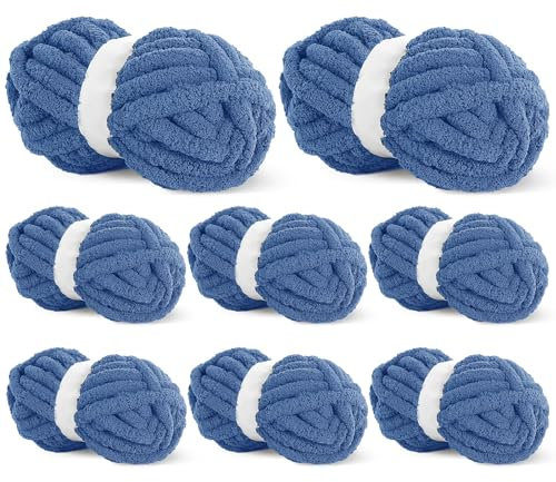 BALAPET Grobes Chenille-Garn zum Häkeln und Stricken, 27 m, je Knäuel, weiches, flauschiges Kitting-Garn-Set, dickes Samt-Plüschgarn für Handarbeiten, Weben, Decken, 8 Stück, Dorfblau