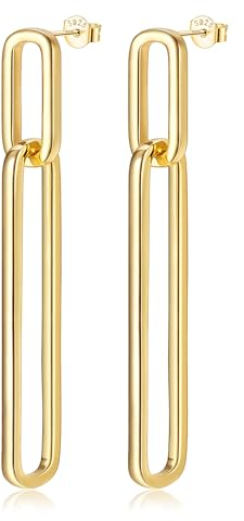 Adramata Damen Ohrringe Silber 925 Hängend Geometrische Glieder Lange Ohrringe Hängend Damenohrringe 18K Vergoldete Ohrhänger Statement Ohrringe Gold Silber Ohrringe Damen 925 Geschenke für Frauen