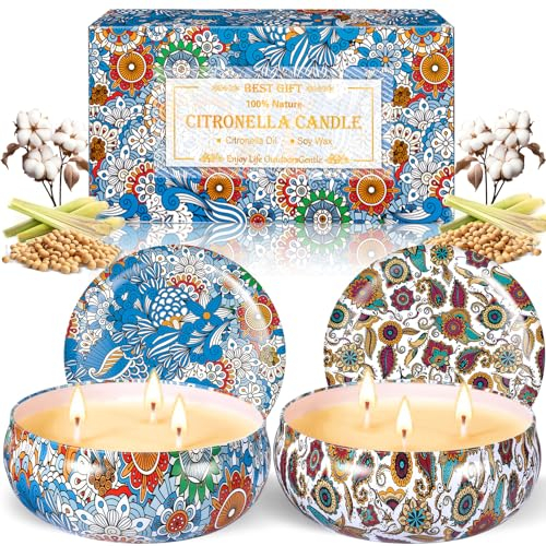 NCKIHRKK Citronella Outdoor Kerzen, 2 x 70Stdn Zitronella Duftkerze Groß, 3 Docht Natürliche Sojawachs Kerzen für Outdoor Indoor Garten Camping Picknick Pool Terrasse Reisen Sommergeschenk