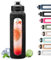 BLUEGO 900ml Trinkflasche Glas mit Strohhalm und Griff Auslaufsichere Wasserflasche mit Silikonhülle und Messskala Sport Glaswasserflasche BPA frei, Schwarz