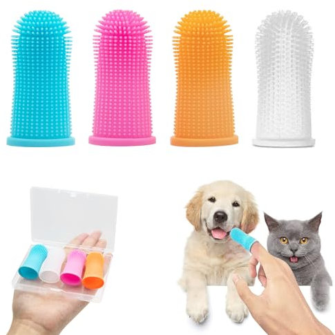 AUSYIWI 4 Stk.Silikon Fingerzahnputzbürste, 360º Hundezahnbürste, Zahnpflege Set für Hunde & Katzen, Zahnbürsten Sind Wiederverwendbar Speziell für Hunde, Katzen und Welpen