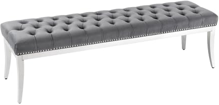 Riess Ambiente Design Sitzbank Castle Deluxe 165cm grau Samt Silber Edelstahl Löwenkopf, Küchenbank, Essbank, Samtbank, Polsterbank für Dein Esszimmer