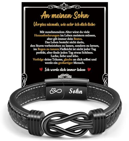 CheersLife An Meinen Sohn Armband Herren Lederarmband Herren Knoten Herrenarmbänder Leder Männer Armband Geschenke für Männer Armband für Meinen Sohn Flechtarmband mit Magnetverschluss (Schwarz)