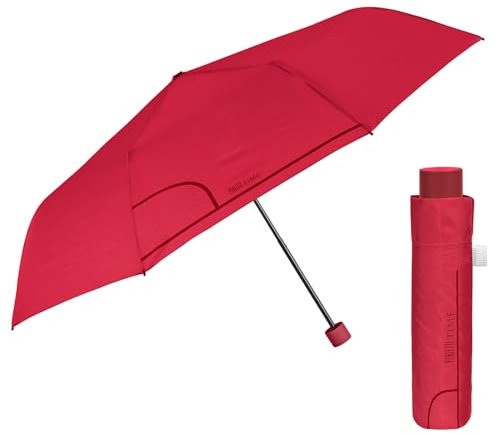 PERLETTI Regenschirm Kompakt Handtasche für Damen - Taschenschirm Manuell für Frauen Mädchen - Damenschirm Regen Schirm Sturmfest Leicht Mini - Durchmesser 97 cm (Rot)