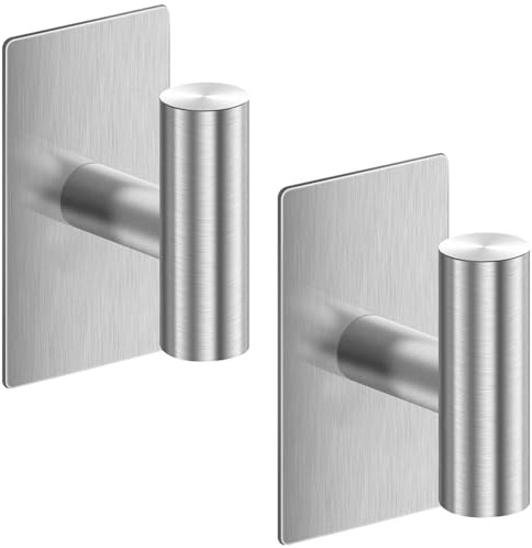 Biomoty Ganchos adhesivos, 2 paquetes de ganchos de pared resistentes, ganchos de acero inoxidable para colgar abrigos, toallas, batas, ropa, ganchos de montaje en pared para cocina y baño (níquel