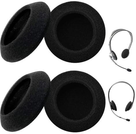 Ersatz Kopfhörer Ohrpolster für Logitech Headset - Schaumstoff Ohrpolster kompatibel mit Logitech Kopfhörer, Atmungsaktiv, Effektive Schalldämmung (2 Paar, Schwarz, 5cm für Logitech H330 H340)