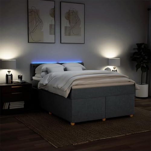 IKAYAA Boxspringbett 160 x 200 cm mit Matratze, LED Beleuchtung, Topper & Kopfteil, Bett mit Matratze und Lattenrost 160 x 200 cm Polsterbett 160 x 200 cm mit Matratze Dunkelgrau