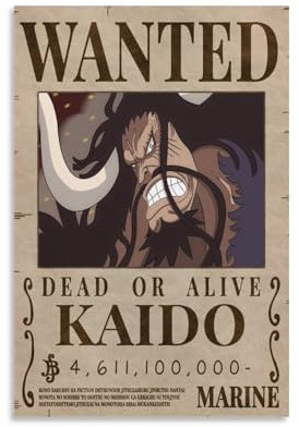 JJXCAC Anime Kaido Bounty Wanted Drucke, Poster, Leinwand, Wandkunst, Ölgemälde, Dekoration, ungerahmt, 20,3 x 30,5 cm
