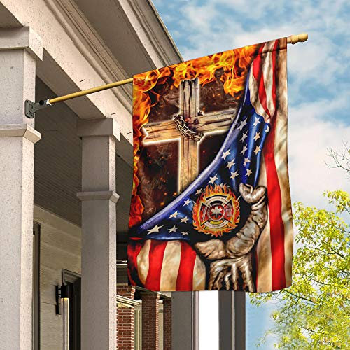 Haus Hof Flagge Fahnen Feuerwehr Christentum Kreuz Robuste Garten Fahnen Uv-Beständig Fahnen Für Feiertage Dekoration Restaurants 70X102Cm