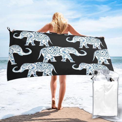 NBRIEU Handtuch mit Elefanten-Motiv, schnell trocknend, super saugfähig, kompakt, leicht, für Strand, Fitnessstudio, Yoga