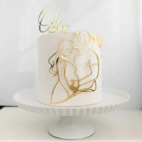 Lot de 2 décorations de gâteau dorées Oh Baby avec silhouette enceinte, maman enceinte, papa, couple, décoration de gâteau, fournitures de fête des mères, annonce de grossesse, fournitures de fête