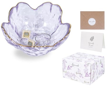 Nideen Schmuckschale Schmuckteller mit Geschenkbox und Karte, Klein Glas Schmuck tablett Ringhalter Geschenke für Geburtstag, Valentinstag, Muttertag(Lila)