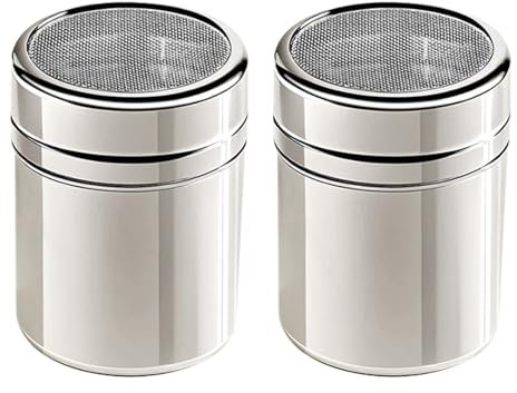 2Pcs Chocolate Shaker,Chocolate Powder Shaker Stainless Steel Coffee Icing Sugar Shaker Duster Flour Sifter with Lid Cocoa Spice Powder Shaker Flour Shakers for Kitchen Cappuccino Coffee Latte
