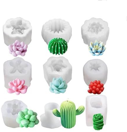 3D Plant Silicone Candle Moulds, 9-Piece Set, Cactus and Succulent Design for Resin, Soap, Cake