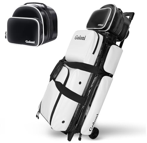 4 Ball Bowling Bags with Wheels,3 Ball Bowling Bag + 1 Ball Tote,Separate Shoe Compartment for Shoes(Up To US Men Size 16)-Retractable Handle Extends to 39