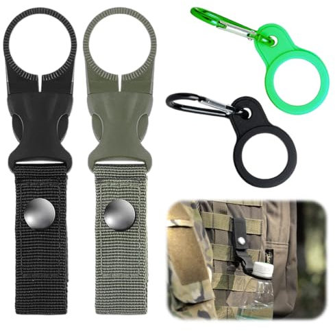 OHREN Lot de 4 Porte-bouteilles Mousqueton, Attache Bouteille Ceinture en Nylon, Clips Porte-bouteille, Crochet pour Bouteille d'eau, Boucle de Fixation pour Randonnée et Camping