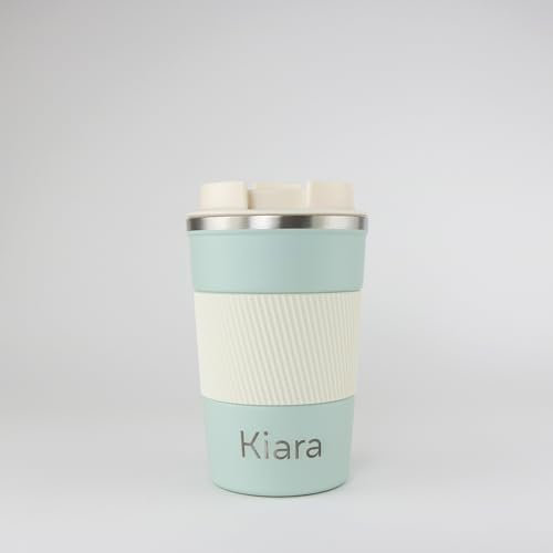 cribstar Personalised Engraved Insulated Travel Mug | Stainless Steel Tumbler | Double-Walled Tea/Coffee Cup | Leak-Proof & Reusable | Keeps Drinks Hot 12h / Cold 24h | Thermal Mug (Sage, 380ml)