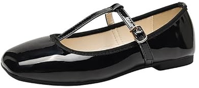 JXpxbao Damen Ballerinas Mit T-Riemen Riemchenballerina Elegant Flats Schuhe Mary Janes Uniform Büro Abendschuhe (Schwarz,43)