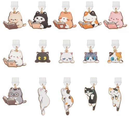 CRAFTYMELODY 15 Stück Typ C Staubstecker Charm Telefon Staubstecker Mit Emaille Katzenanhängern Aus Legierung Mobile Staubdichte Stecker Niedliche Kindle Charms