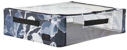 Periea Esme Folding Collapsible Stackable Fabric Underbed Home Storage Boxes with Steel Frames (Black Grey Floral)