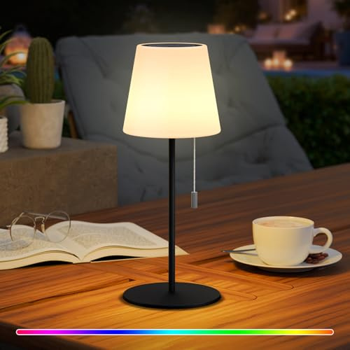 MALUX Solar Tischlampe Outdoor mit Solar + USB Aufladung, Kabellos Tragbar Akku Tischleuchte, IP44 Wassergeschützt, Dimmbar Warmweiß & RGB Farbwechsel für Garten Balkon Terrasse Camping (Schwarz