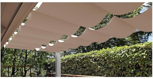 Auvent de pergola rétractable – Kit de voile d'ombrage imperméable et anti-UV pour terrasse, porche, cour – Kaki (0,9x)