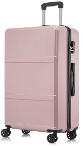 YONSLY Trolley Reisekoffer Travel Suitcase, Rollkoffer Handgepäck, Hartschalenreisekoffer mit 4 Rollen 360°, Zahlenschloss, Weicher Gummigriff (XL, Roségold)