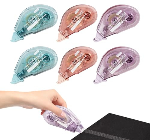 6 Pack Glue Tape Rollers, Double Sided Adhesive Tape Dispenser, 6m per Roll, Repositionable No-Residue Glue Tape for Scrapbooking, Card Making, Gift Wrapping & DIY Crafts