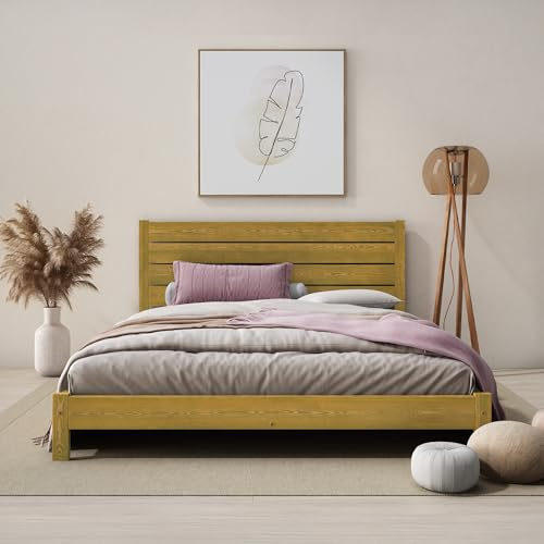 Nodax Super King Bed Frame – F15 Solid Pine Japanese-Inspired Low Wooden Bed Frame, Eco Colour Woodstain Option, Slatted Base with Extra Four Supportive Legs, Bedroom Furniture | 6ft (Botany)