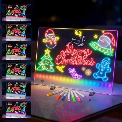Wiederaufladbare Leuchtendes Led Zeichenbrett für Kinder, 35 * 25cm Zeichentafel mit 7 RGB-Farben, Led Maltafel Kinder mit 7 Marker, Acryl Notiztafel für Büro, Schule, Zuhause und Café