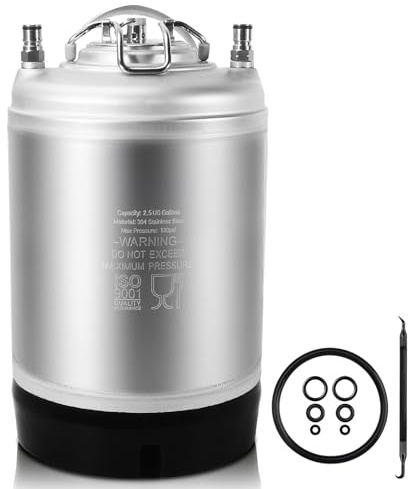Imaictuu New 2.5 Gallon Ball Lock Keg, Cornelius Keg Stainless Steel Corny Keg for Homebrewing, Portable Beer Keg with Heavy-Duty Rubber Bottom & Single SS Handle (10L)