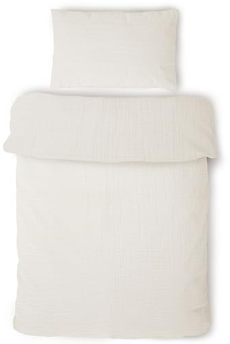 LAYNENBURG Premium Musselin Kinderbettwäsche 100x135 cm + 40x60 cm – 100% Baumwolle – Oeko-Tex Standard – 3 lagiges Musselin Bettwäsche Set für Baby, Kinder, Jungen & Mädchen (Creme)