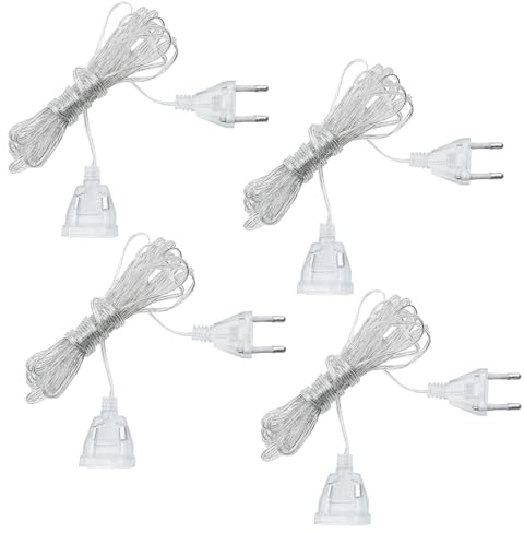 4PCS Cable de Extensión de Alimentación Transparente Cable Alargador con Enchufe Europeo 220V, Ideal para Tiras LED, Accesorios Eléctricos de Iluminación Decorativa