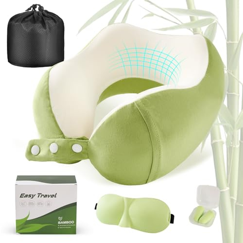 Cirorld Nackenkissen Flugzeug, Nackenhörnchen Erwachsene, Reisekissen Memory Foam, Verstellbares Kompaktes Nackenkissen Reise, Ergonomisches Weich Atmungsaktiv mit Ohrstöpseln, Augenmaske,Tragetasche