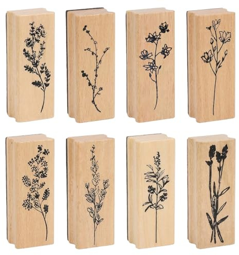 8 Stück Stempel Holzstempel Holzstempelset Blumen Natürlichel Pflanze Mustern Stempel für Scrapbooking Kinder DIY Karten Machen Sammelalben Kartenbasteln