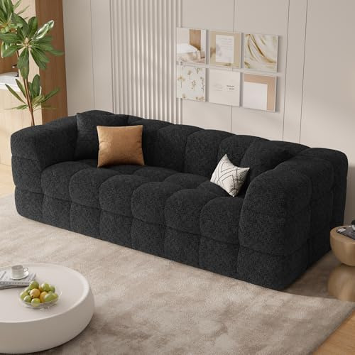 Hawthyhome 2-3 Sitzer Sofa mit Schlaffunktion, Modernes Boneless Couch, Gemütliches Chenille-Sofa mit weichem Bezug, Montagefreie Balkon Couch für Wohnzimmer & Gästezimmer, Schwarz