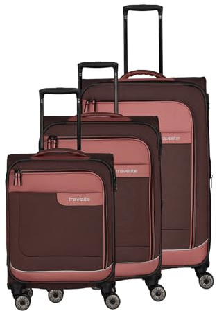 Travelite Weichschalenkoffer Set VIIA, 3-teilig S/M/L | 34/80/103 L, Polyester, mit TSA-Kombinationsschloss, Dehnfalte (M+L), 4 Doppelrollen
