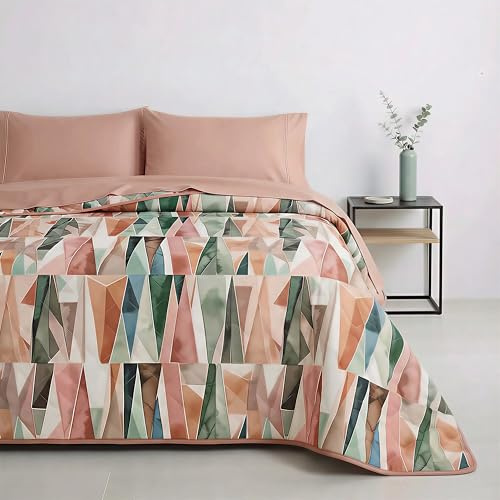 Mahome Trapuntino Singolo Primaverile Estivo in 100% Puro Cotone 170x260 cm Leggero Double Face - Copriletto Trapuntato morbido Traspirante Anallergico - Made in Italy – Vertice Rosa