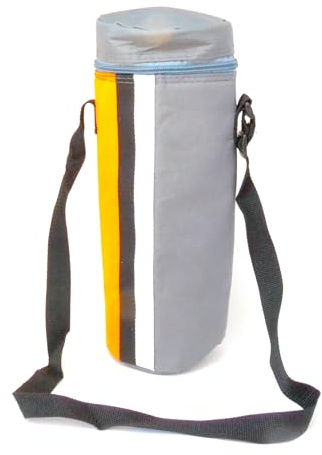 Sac isotherme pour bouteilles de 2 litres, gris et orange, avec triple isolation et sangle réglable