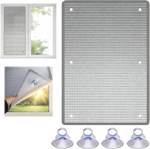 Doppelschicht Aluminium Isolierfolie Mit Saugnäpfen, 8mm UV-Schutz Sonnenschutzfolie Fenster Innen Oder Außen, Wärmeisolierung Sichtschutzfolie Hitzeschutzfolie Für Heimbüro, Garage (80X100 CM)