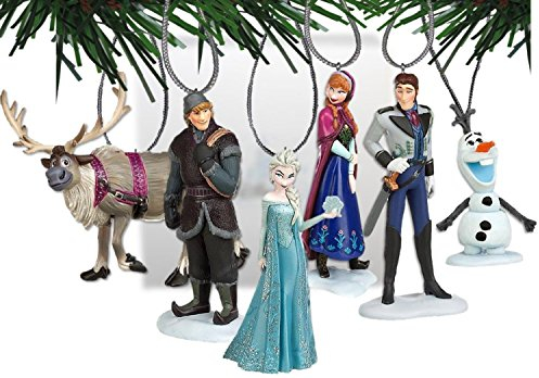 Disney Frozen Christmas Tree Ornament Set Featuring Anna, Elsa, Hans, Kristoff, Sven the Reindeer, Olaf the Snowman - Shatterproof Plastic Ornaments Ranging from 3 to 4 Tall
