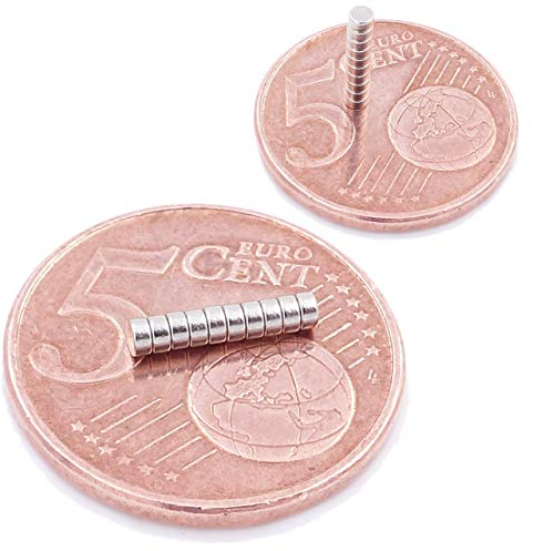 Brudazon | 20 Mini Scheiben-Magnete 2x1mm | N52 stärkste Stufe - Neodym-Magnete ultrastark | Power-Magnet für Modellbau, Foto, Whiteboard, Pinnwand, Kühlschrank, Basteln | Magnetscheibe extra stark