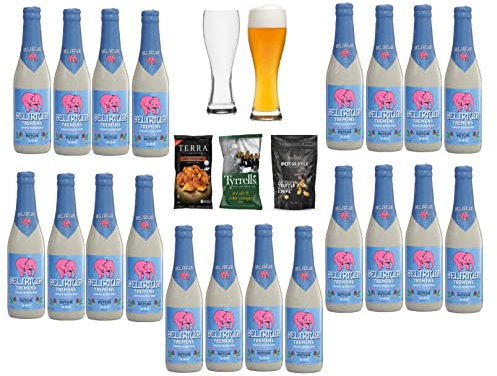 Cassa da 24 Birre DELIRIUM TREMENS 33cl + Bicchiere da Birra in Vetro + Selezione di 3 Premium Chips