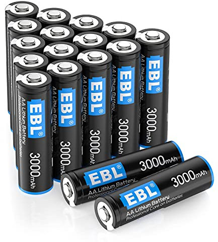 EBL 16 Pack 3000mAh 1.5V Piles au Lithium AA - Volt Constante Haute Performance pour Appareils Photo Numériques, Télécommande, Jouets (Non Rechargeable)