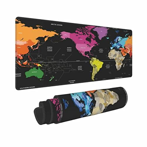 World Map Equator Numbers Gaming Keyboard Mouse Pad Mousepad Huge Extended XL Stitched Edge Rubber Sole for Home Office(35.4X 15.7)
