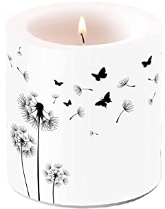 Stumpen-Kerze Trauer-Licht Windlicht LÖWENZAHN Puste-Blume mit Schmetterlingen in schwarz & weiß Tisch-Deko Trauer Trauerfeier Beerdigung Abschied Beisetzung Begräbnis Gedeckter Tisch